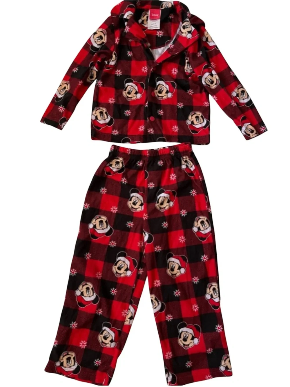 Disney Mickey Mouse 2PC Toddler Christmas Pajamas 4T Red Black Plaid Santa Set